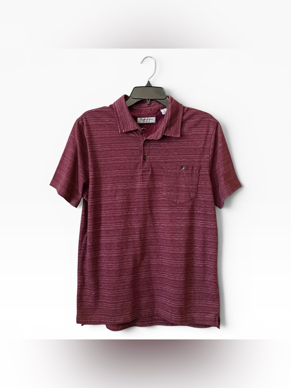 English Laundry Polo Shirt Men's Size M Burgundy Short Sleeve Striped Pocket